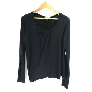 JAMES PERSE Long Sleeve Smocked Top Size 2 Scoop Neck Ruched‎ Black WLD3556